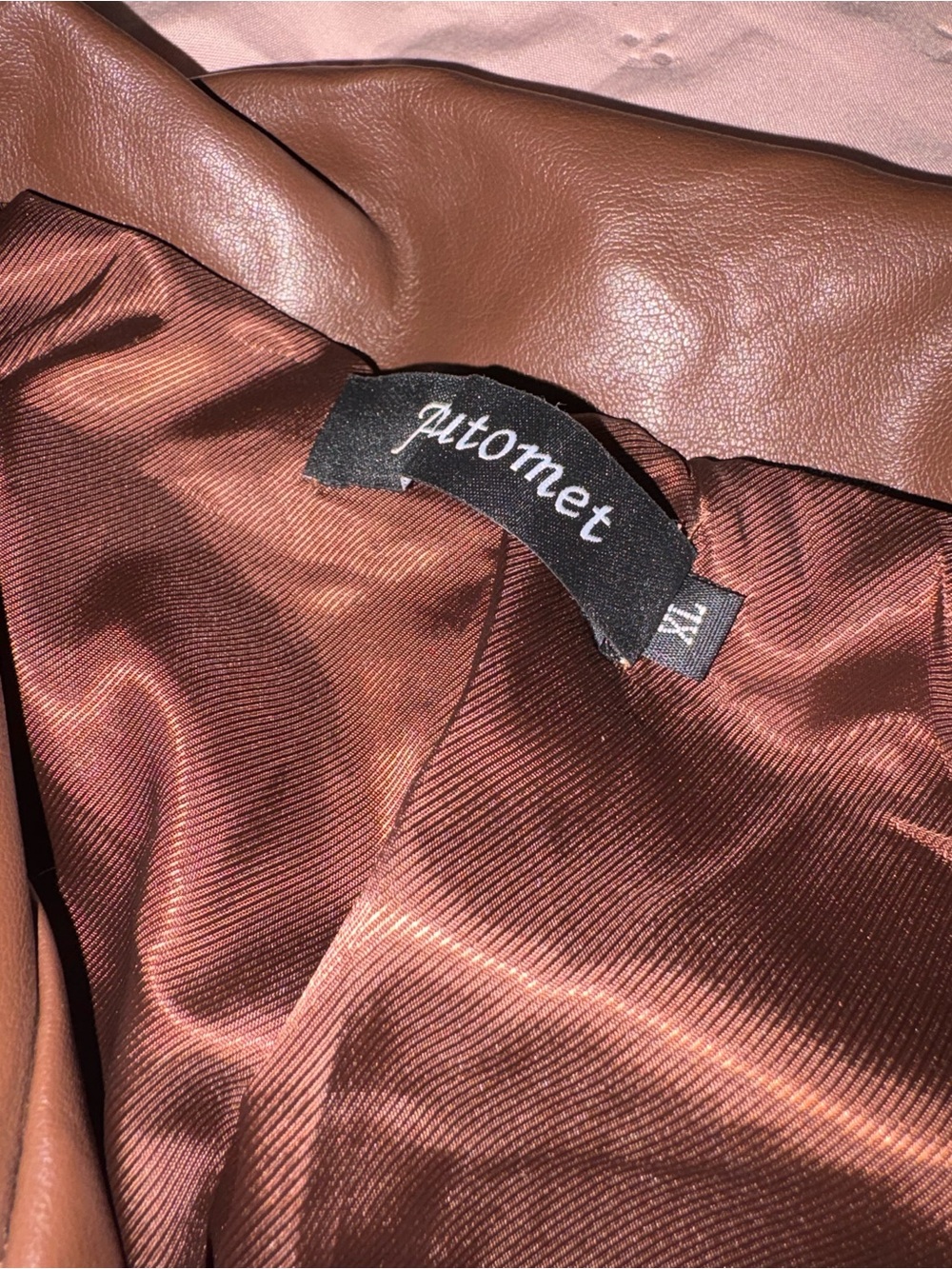 Women's Brown Faux Leather Zip-Front Jacket - Picture 2 of 2